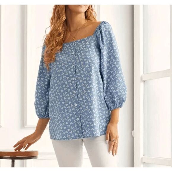 Suzanne Betro Square Neck Button Front Blouse 1X - Picture 1 of 10